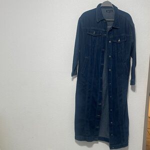Elegant Dark Blue Denim Long Coat